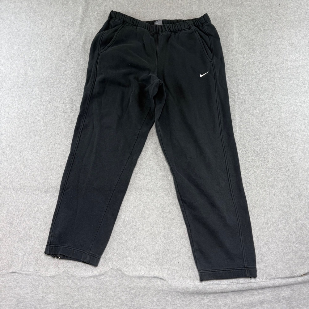 Nike Sweatpants Mens M Black Y2K Fleece Ankle Zip Swoosh Gray Silver Tag Baggy
